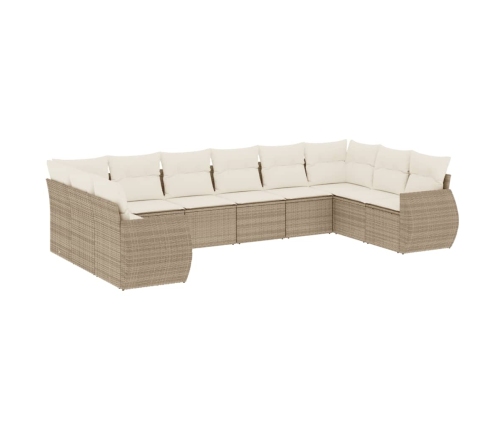 vidaXL 10-daļīgs dārza dīvāna komplekts, matrači, bēša PE rotangpalma