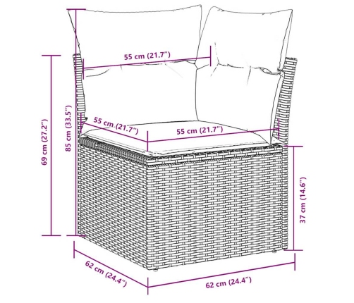 vidaXL 10-daļīgs dārza dīvāna komplekts ar matračiem, pelēka PE pinums