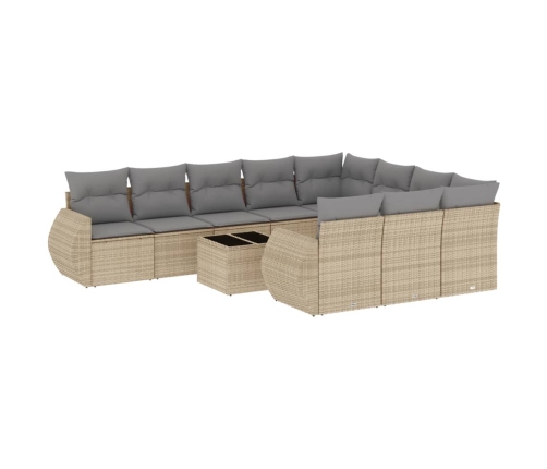 vidaXL 11-daļīgs dārza dīvāna komplekts, matrači, bēša PE rotangpalma