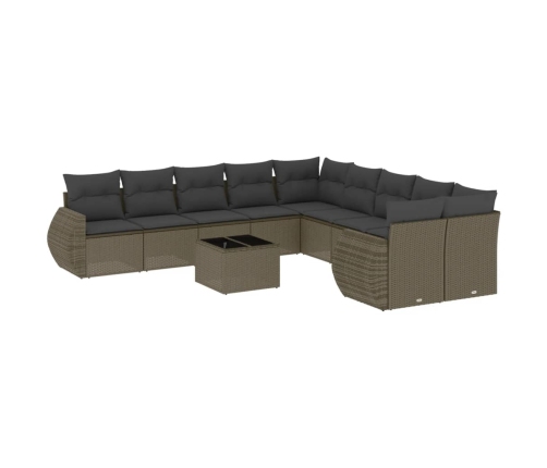 vidaXL 11-daļīgs dārza dīvāna komplekts ar matračiem, pelēka PE pinums