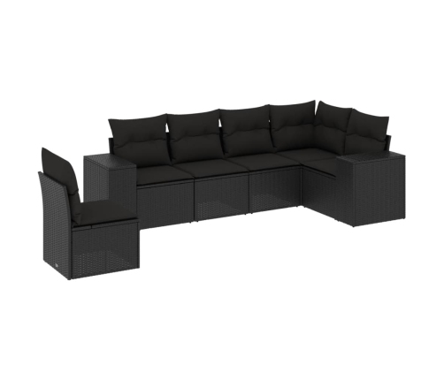 vidaXL 6-daļīgs dārza dīvāna komplekts, matrači, melna PE rotanpalma