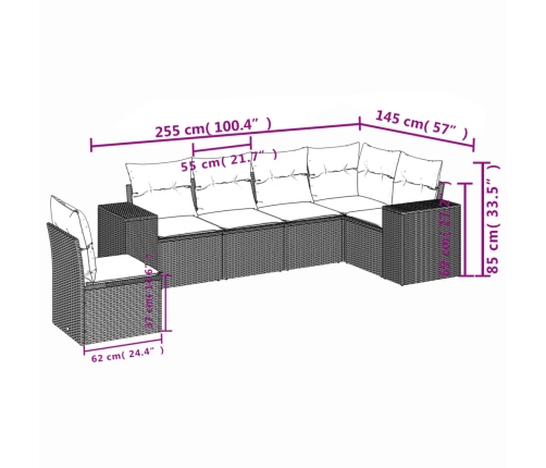 vidaXL 6-daļīgs dārza dīvāna komplekts, matrači, melna PE rotanpalma