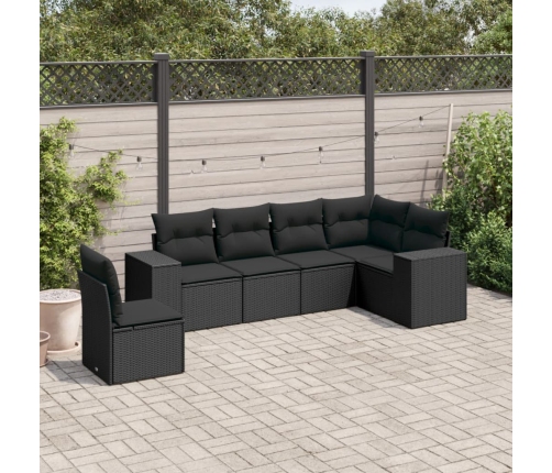 vidaXL 6-daļīgs dārza dīvāna komplekts, matrači, melna PE rotanpalma