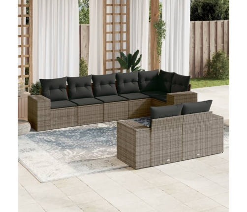 vidaXL 8-daļīgs dārza dīvāna komplekts ar matračiem, pelēks PE pinums