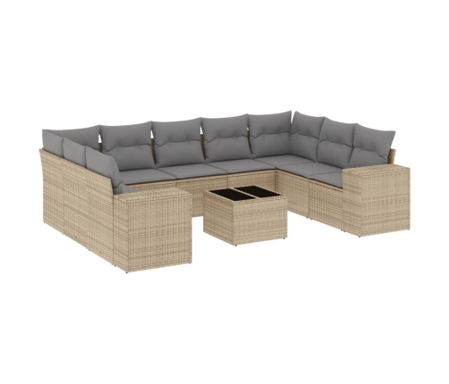 vidaXL 10-daļīgs dārza dīvāna komplekts, matrači, bēša PE rotangpalma