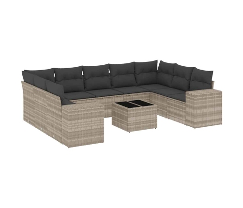 vidaXL 10-daļīgs dārza dīvāna komplekts ar matračiem, pelēka PE pinums