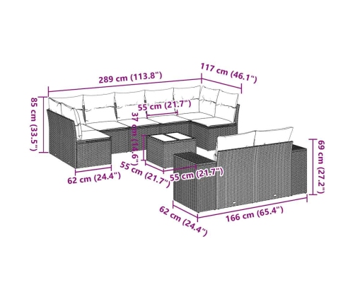 10-Daļīgs Dārza Dīvāna Komplekts Ar Matračiem, Pelēka Pe Pinums Vidaxl