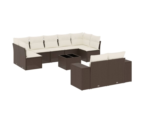 vidaXL 10-daļīgs dārza dīvāna komplekts, matrači, brūna PE rotangpalma