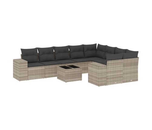 vidaXL 10-daļīgs dārza dīvāna komplekts ar matračiem, pelēka PE pinums