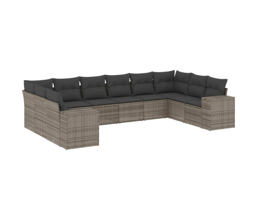 vidaXL 10-daļīgs dārza dīvāna komplekts ar matračiem, pelēks PE pinums