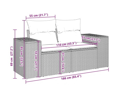vidaXL 10-daļīgs dārza dīvāna komplekts, matrači, bēša PE rotangpalma