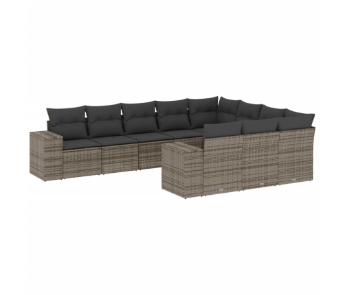 vidaXL 10-daļīgs dārza dīvāna komplekts ar matračiem, pelēks PE pinums