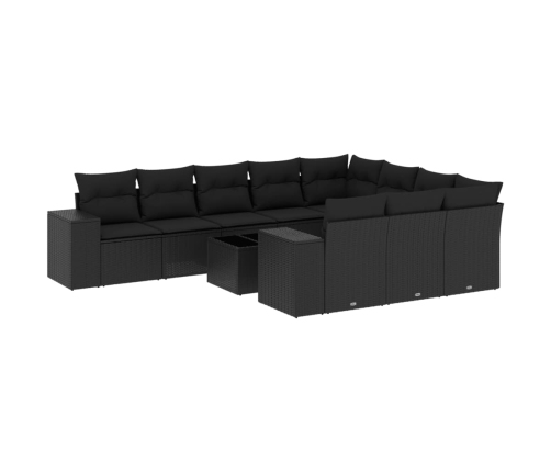 vidaXL 11-daļīgs dārza dīvāna komplekts, matrači, melna PE rotangpalma