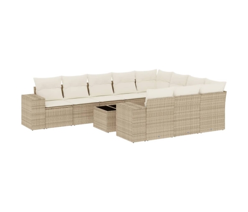 vidaXL 11-daļīgs dārza dīvāna komplekts, matrači, bēša PE rotangpalma