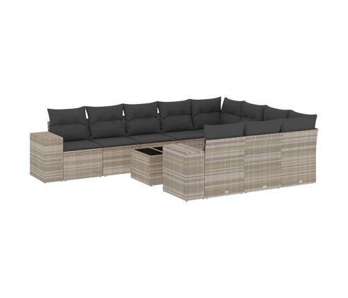 11-Daļīgs Dārza Dīvāna Komplekts Ar Matračiem, Pelēka Pe Pinums Vidaxl