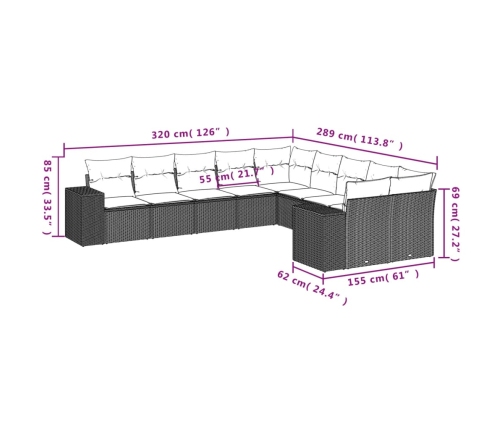 10-Daļīgs Dārza Dīvāna Komplekts, Matrači, Bēša Pe Rotangpalma Vidaxl