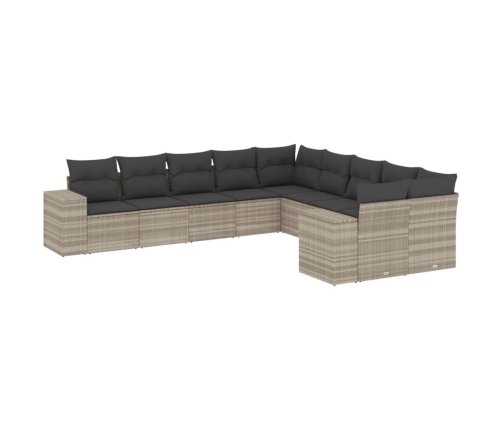 vidaXL 10-daļīgs dārza dīvāna komplekts ar matračiem, pelēka PE pinums