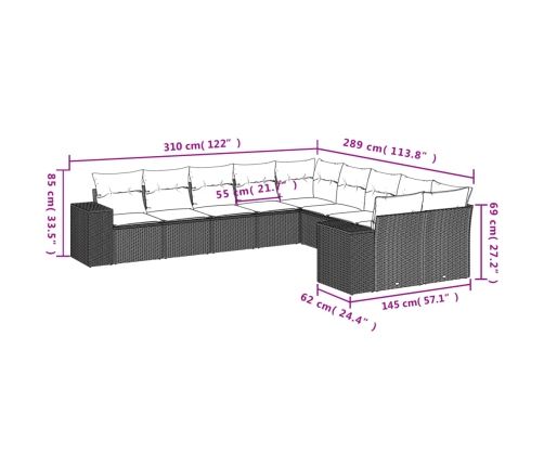 vidaXL 10-daļīgs dārza dīvāna komplekts, matrači, brūna PE rotangpalma