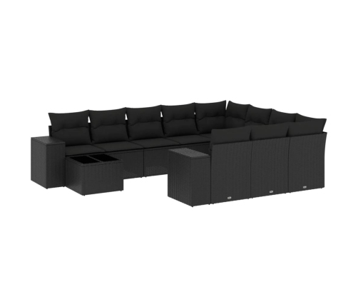 vidaXL 11-daļīgs dārza dīvāna komplekts, matrači, melna PE rotangpalma