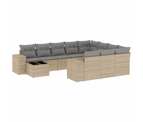 vidaXL 11-daļīgs dārza dīvāna komplekts, matrači, bēša PE rotangpalma