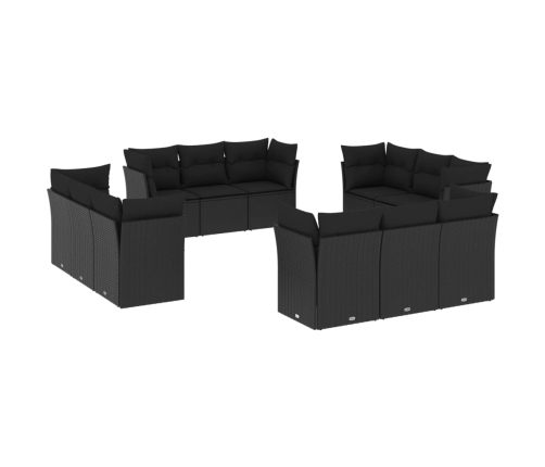 vidaXL 12-daļīgs dārza dīvānu komplekts, matrači, melna PE rotangpalma