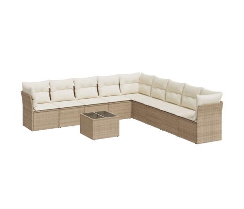 vidaXL 10-daļīgs dārza dīvāna komplekts, matrači, bēša PE rotangpalma