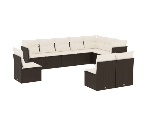 vidaXL 10-daļīgs dārza dīvāna komplekts, matrači, melna PE rotangpalma