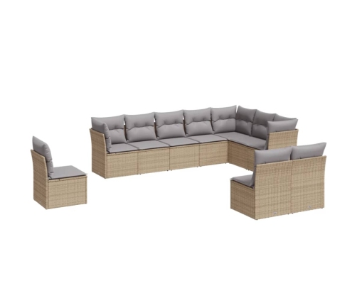 vidaXL 10-daļīgs dārza dīvāna komplekts, matrači, bēša PE rotangpalma