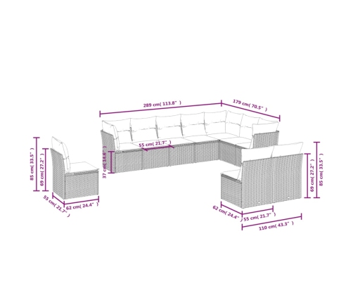 vidaXL 10-daļīgs dārza dīvāna komplekts, matrači, bēša PE rotangpalma
