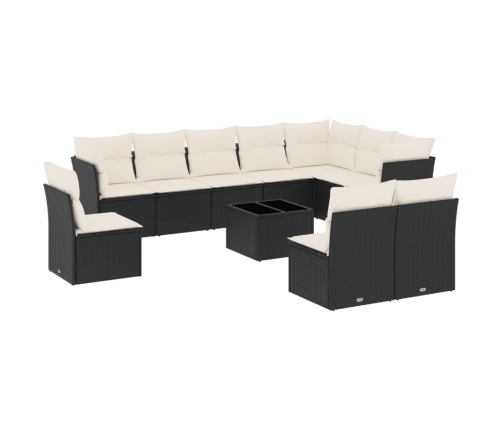 vidaXL 11-daļīgs dārza dīvāna komplekts, matrači, melna PE rotangpalma