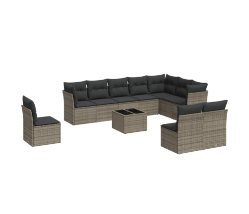 vidaXL 11-daļīgs dārza dīvāna komplekts ar matračiem, pelēks PE pinums