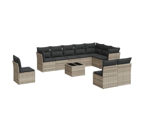 vidaXL 11-daļīgs dārza dīvāna komplekts ar matračiem, pelēka PE pinums