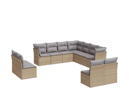 vidaXL 11-daļīgs dārza dīvāna komplekts, matrači, bēša PE rotangpalma