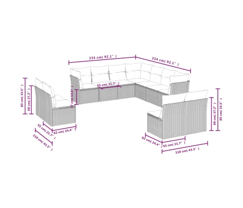 vidaXL 11-daļīgs dārza dīvāna komplekts, matrači, bēša PE rotangpalma