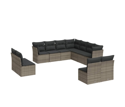 vidaXL 11-daļīgs dārza dīvāna komplekts ar matračiem, pelēks PE pinums