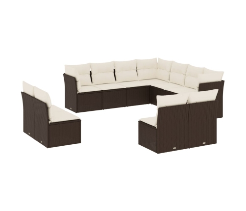 vidaXL 11-daļīgs dārza dīvāna komplekts, matrači, brūna PE rotangpalma