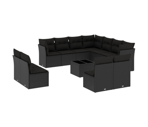 vidaXL 12-daļīgs dārza dīvānu komplekts, matrači, melna PE rotangpalma