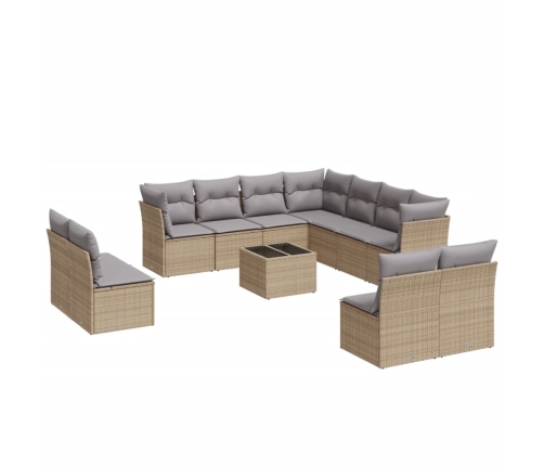 vidaXL 12-daļīgs dārza dīvāna komplekts, matrači, bēša PE rotangpalma