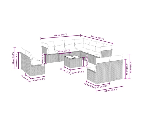 vidaXL 12-daļīgs dārza dīvāna komplekts ar matračiem, pelēka PE pinums