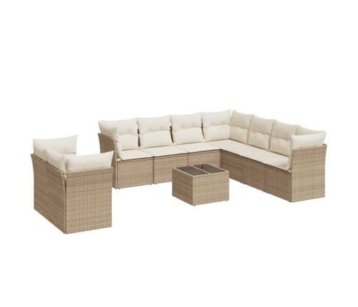 10-Daļīgs Dārza Dīvāna Komplekts, Matrači, Bēša Pe Rotangpalma Vidaxl