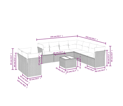 10-Daļīgs Dārza Dīvāna Komplekts, Matrači, Bēša Pe Rotangpalma Vidaxl