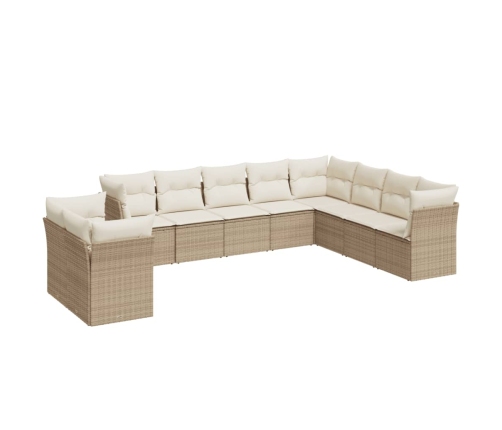 vidaXL 10-daļīgs dārza dīvāna komplekts, matrači, bēša PE rotangpalma