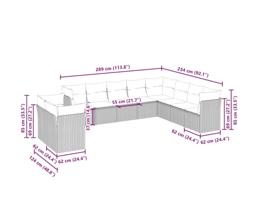 10-Daļīgs Dārza Dīvāna Komplekts Ar Matračiem, Pelēka Pe Pinums Vidaxl