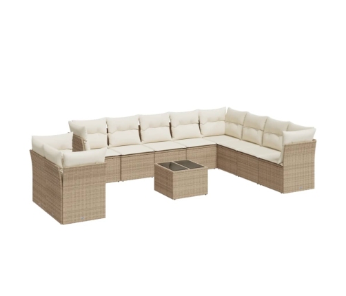 vidaXL 11-daļīgs dārza dīvāna komplekts, matrači, bēša PE rotangpalma