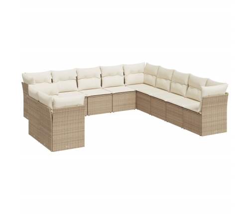 vidaXL 11-daļīgs dārza dīvāna komplekts, matrači, bēša PE rotangpalma