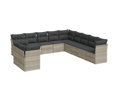 vidaXL 11-daļīgs dārza dīvāna komplekts ar matračiem, pelēka PE pinums