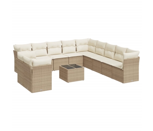 vidaXL 12-daļīgs dārza dīvāna komplekts, matrači, bēša PE rotangpalma