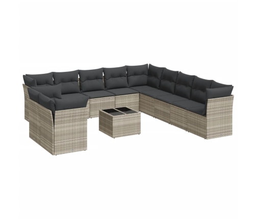 vidaXL 12-daļīgs dārza dīvāna komplekts ar matračiem, pelēka PE pinums