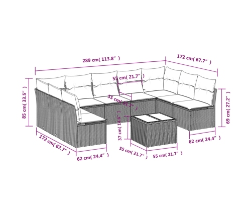 10-Daļīgs Dārza Dīvāna Komplekts, Matrači, Melna Pe Rotangpalma Vidaxl