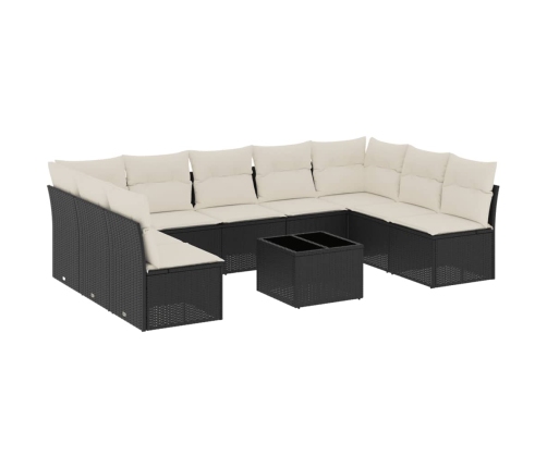 vidaXL 10-daļīgs dārza dīvāna komplekts, matrači, melna PE rotangpalma